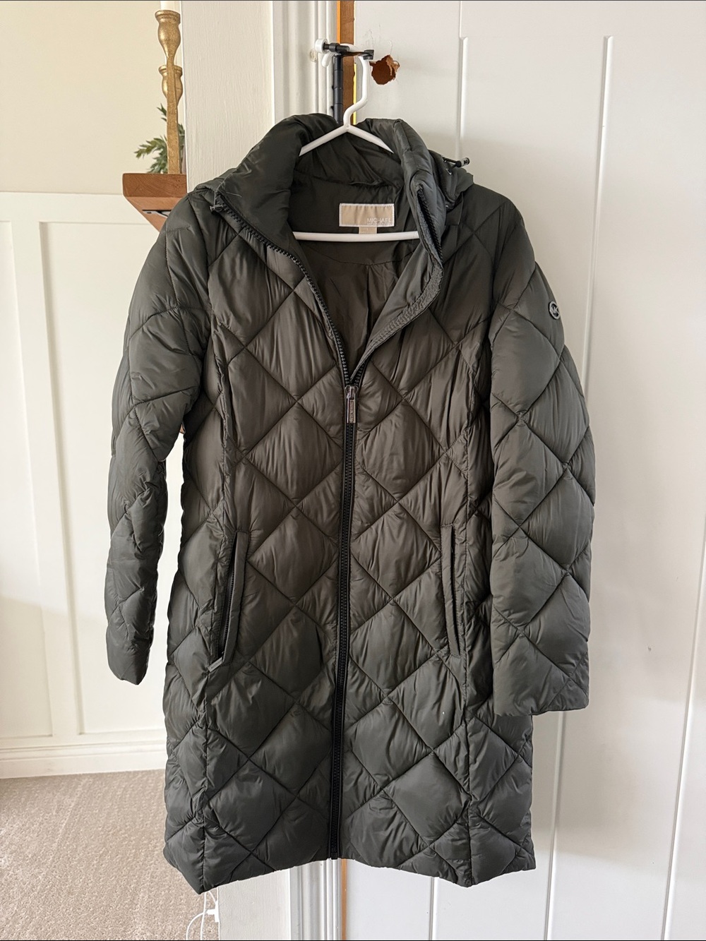 Michael Kors Quilted Hooded Puffer Coat - Olive - Picture 1 of 2